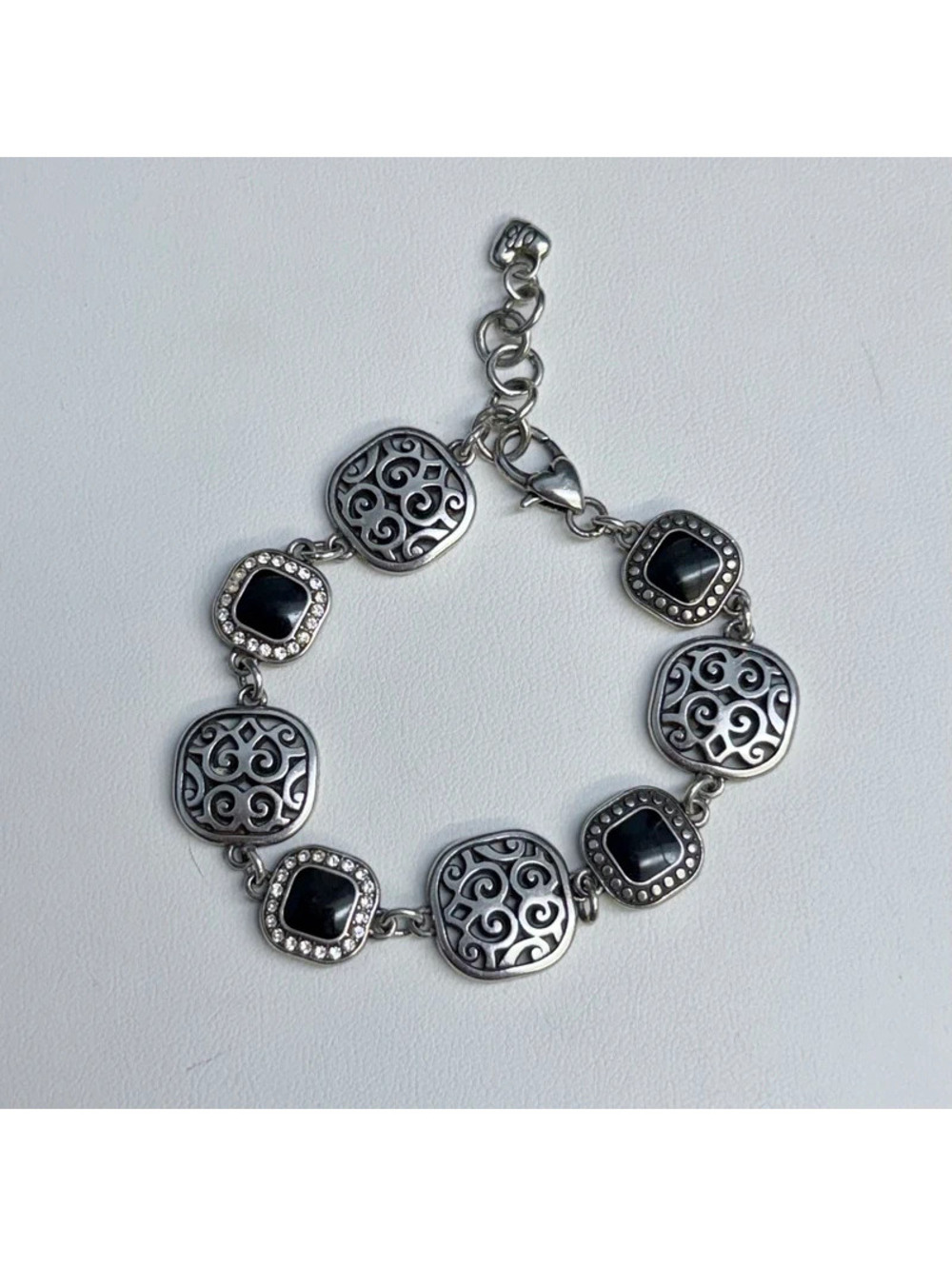 Brighton Shadow Play Silver Plated Black Enamel Scroll Reversible Link Bracelet